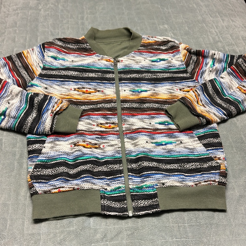 Reversible Bomber Jacket, Las Vegas, Aztec, Colorful, Olive Green, Size S